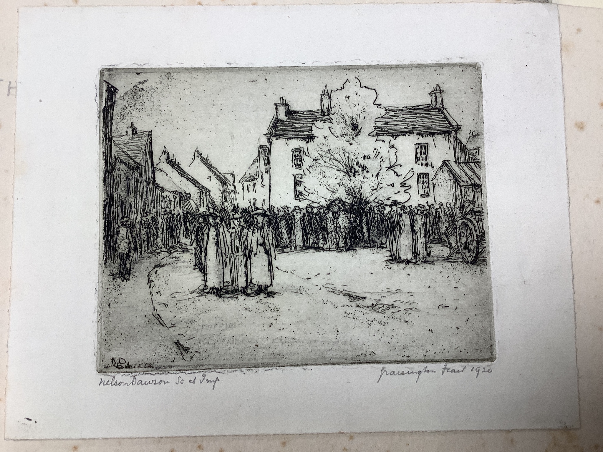 Nelson Dawson (1859-1941), 14 assorted etchings and other prints, all unframed.